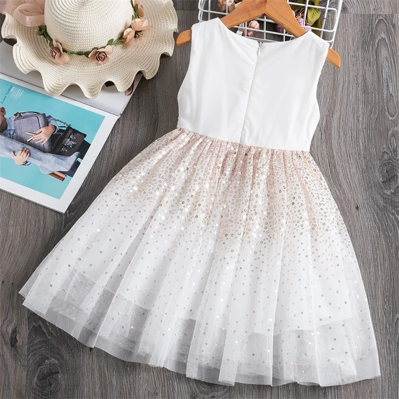 3-8 Years Kids Dress for Girls Party Dress Navy Blue Children Clothing Shiny Sequins Princess Pageant Frock Birthday Costume