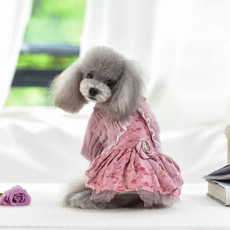 Теплое пальто для собак, пальто принцессы для питомцев, розовая дизайнерская юбка для щенков, осенняя/зимняя одежда для собак и кошек
