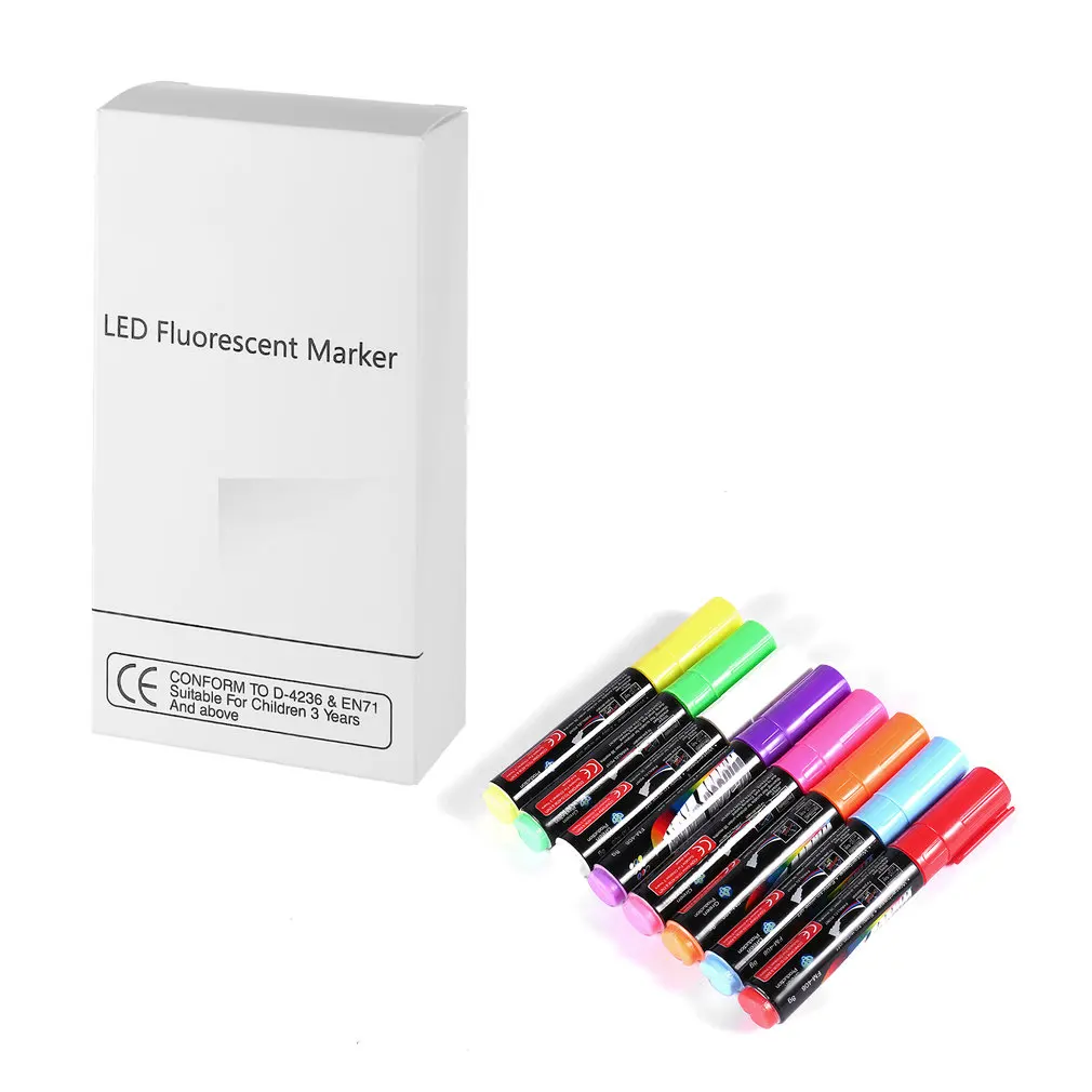 

8 Colors/box 6/8/10mm Highlighter Fluorescent Liquid Chalk Marker Pen for LED Writing Menu Board Glass Window Sign