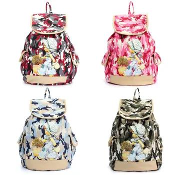 

Women Canvas Backpacks Girls Pattern Casual String Rucksack Mochila Backpack Character Design Colleage Travel Bags