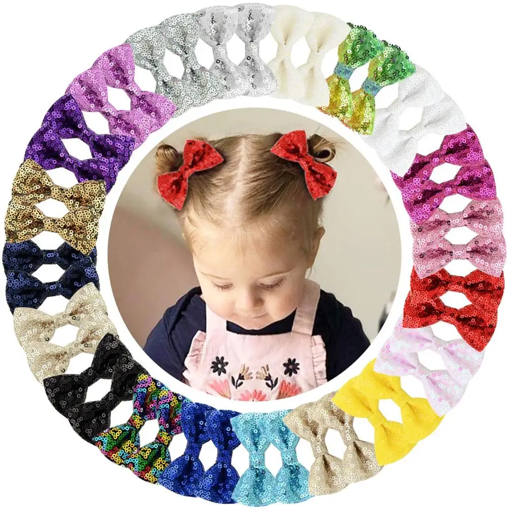 40Pcs 2.75 Inch Glitter Hair Bows for Girls Sequin Bows with Alligator Clips Hair Accessories for Baby Girls Toddlers Kids In Pa new 2pcs velvet bows hair clips 4 inch sparkly sequin solid hair bows with hairpin hair accessories for baby girls