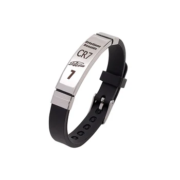 

10 pcs/lot Ronaldo Bracelet Silicone Wristband Stainless Steel Engraved Bangle 4 Styles Football Fans Souvenir Gift Bracelets