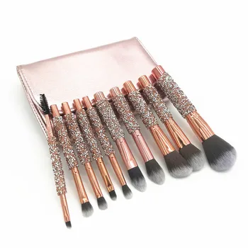 

2020 New 10Pcs/Set Diamond Makeup Brushes Kit Women Make Up Tool Blending Contour Foundation eyeshadow Brush with PU Bag