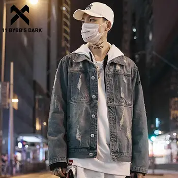 

11 BYBB'S DARK Funny Letter Embroidered Men Casual Denim Jackets Harajuku Streetwear Male Coats Hip Hop Oversized Coats Outwear