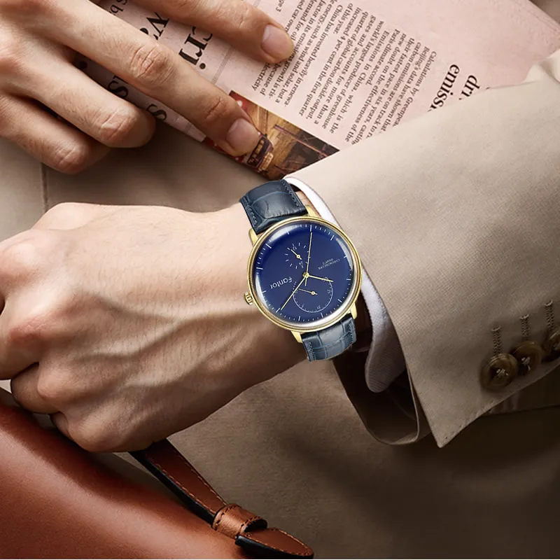 Fantor Топ бренд класса люкс хронограф часы для мужчин синяя кожа кварцевые наручные часы для мужчин s Водонепроницаемый relogio masculino часы