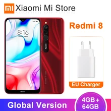 Глобальная версия, Xiaomi Redmi 8, 4 ГБ, 64 ГБ, Восьмиядерный процессор Snapdragon 439, двойная камера 12 Мп, мобильный телефон, 5000 мАч, большая батарея OTA