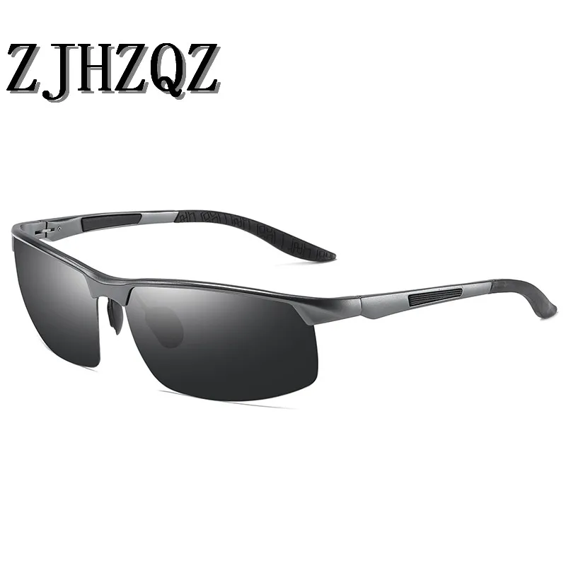 Gray Black Спорт на открытом воздухе поляризованные Фотохроматические солнцезащитные очки вождения ночного видения пилота алюминий магния наполовину оправа для очков аксессуары - Цвет линз: Gray Black
