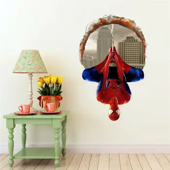 

3D sticker Spider-man decoration decals Kids' Room Decor Superman Spiderman giant wall stickers adhesive for children room wall