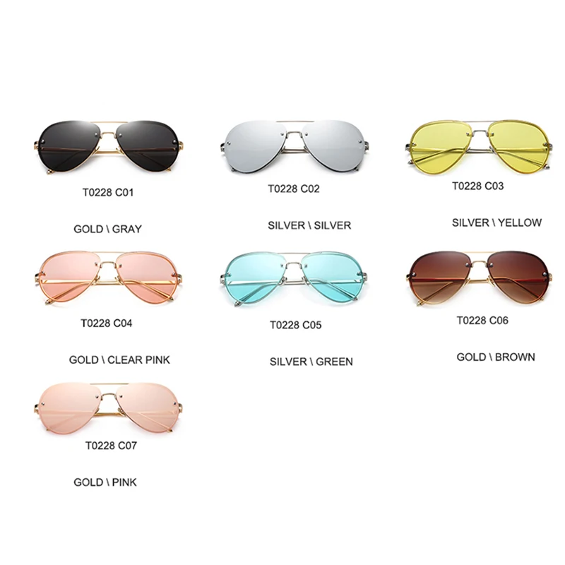 2020 neue Mode Marke Design Vintage Randlose Pilot Sonnenbrille Frauen Männer Retro Klare Linse Beschichtung Spiegel Sonnenbrille für_voghion.com