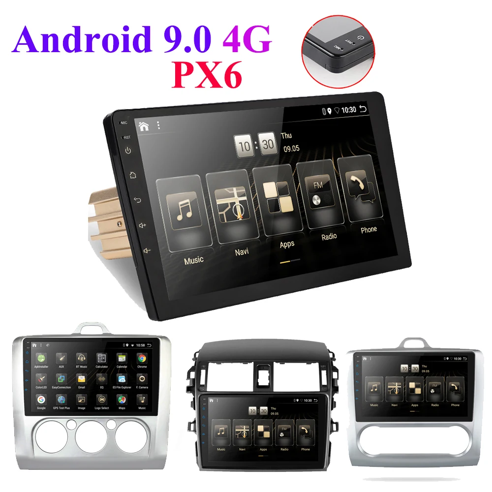 

2din Android 9.0 Quad Core PX6 Car Radio For Ford Focus GPS Navi Audio Video Player Wifi BT HDMI RK3366 OBD DAB + SWC 4G + 32G
