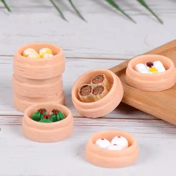 

5Pcs Rice Stuffed Bun Steaming Basket Figurine Micro Doll House Kitchen Decor Great DIY decorations mini landscape perfect gifts