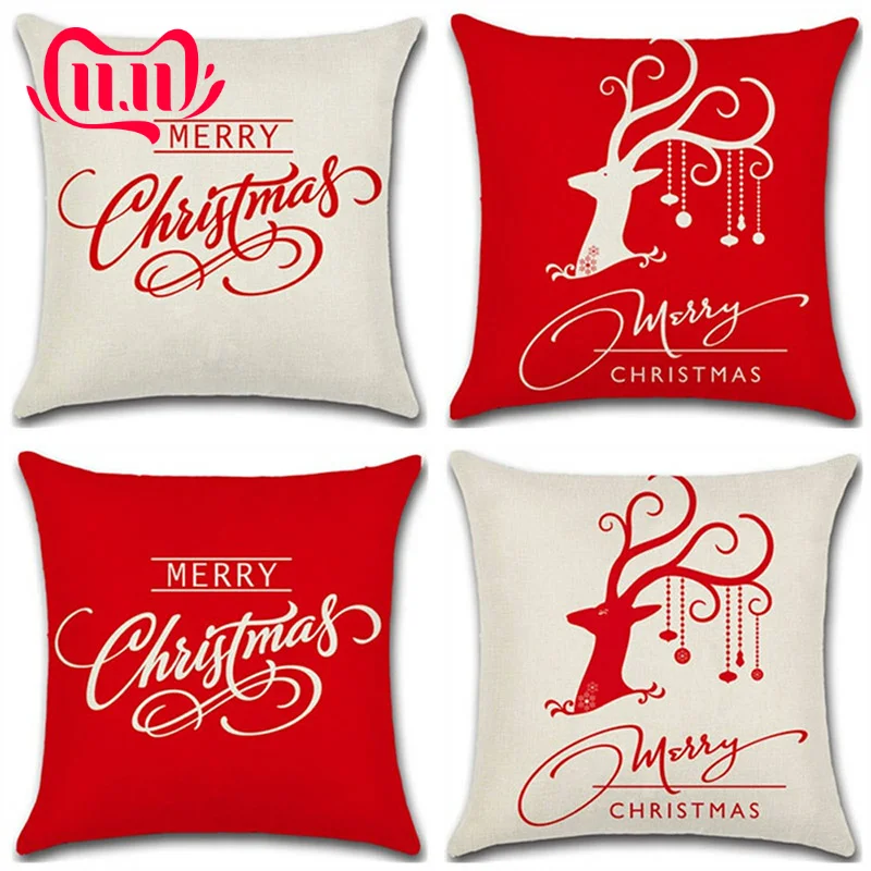 

2PC Cotton And Linen Christmas Theme Series Pillowcase For English Letter Dakimakura Cover Household Dust-proof Hug Pillow Cover
