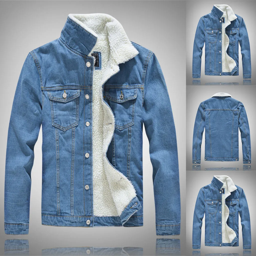 Womail Jacket Men Autumn Winter fashion Solid Retro pockets jacket Casual Plus velvet thick new denim jackets coats