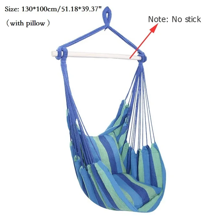No Stick with pillow Portable Swing Chair Hammock Hanging Rope Chair Swing Seat with 2 Pillows for Indoor Outdoor Garden NEW dropshipping - Цвет: No Stick with pillow