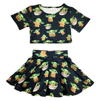 

Hot sale boutique kids outfit dress set cartoon print short sleeve with shorts dress