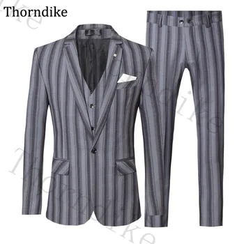 

Thorndike 3 Pieces Set Suit Men Stripe Slim Fit Wedding Party Suits For Men Notched Lapel Elegant Groom Tuxedos For Wedding 2020