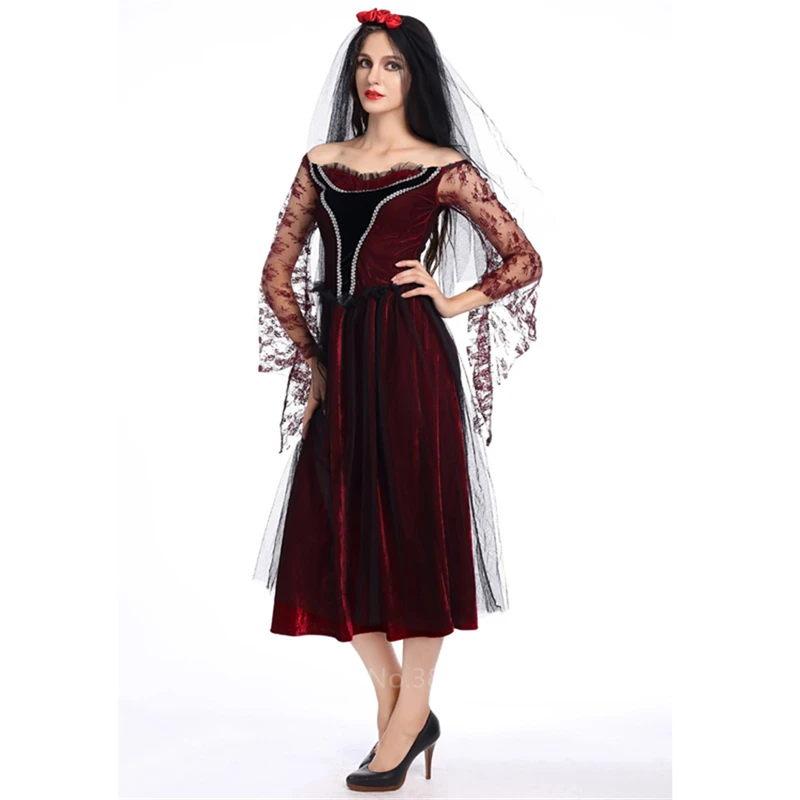 Gothic Bride Для женщин готика невесты страшный маскарадный костюм вампира костюм ужасного призрака карнавальный вечерние дьявол День мертвых Маскировка Косплэй костюм - Цвет: Gothic Bride