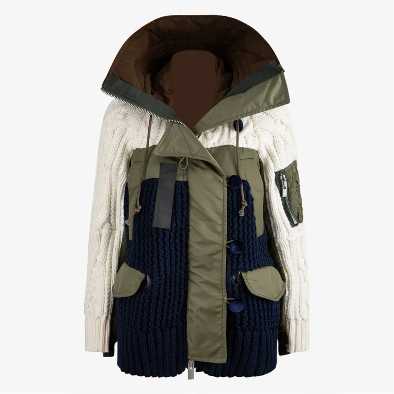 

TVVOVVIN Leisure Fashion Patchwork Wide Waisted Turtleneck Zipper Women Full Sleeve Loose Sweater Coat 2019 Autumn Winter L749