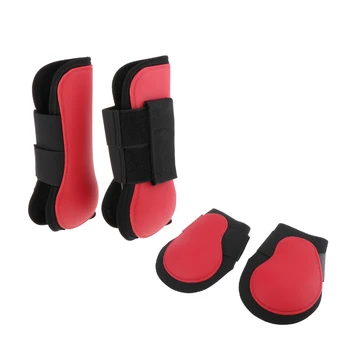 

2 Pairs Front & Hind Horse Leg Boots PU Equine Horse Leg Guard Equestrian Tendon Protection Neoprene Horse Hock Brace