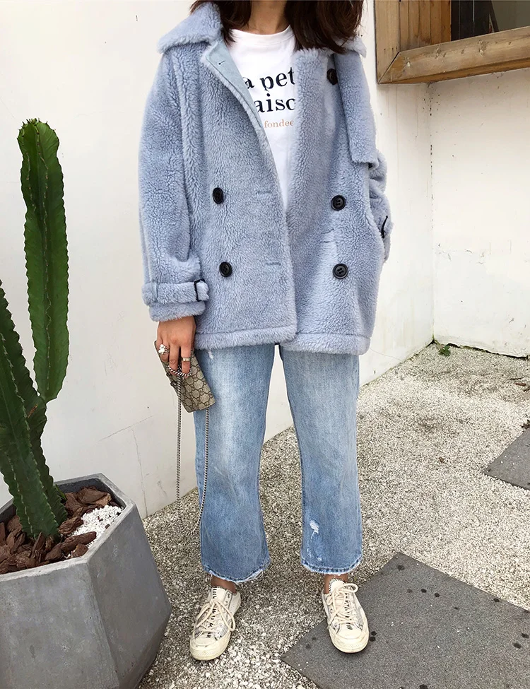 Harppihop rabbit fur Genuine Knitted coat for Women Raccoon Fur collar Jacket Trench Outwear fashion street party jacketC918