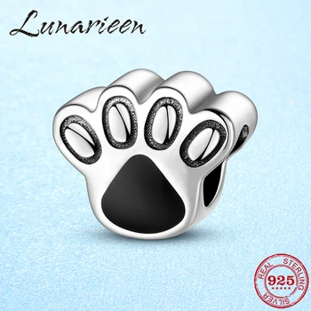 

Luxury Dog Paw Beads 925 Sterling Silver balck Enamel Charm Fit Original Pandora Bracelet Silver 925 Jewelry