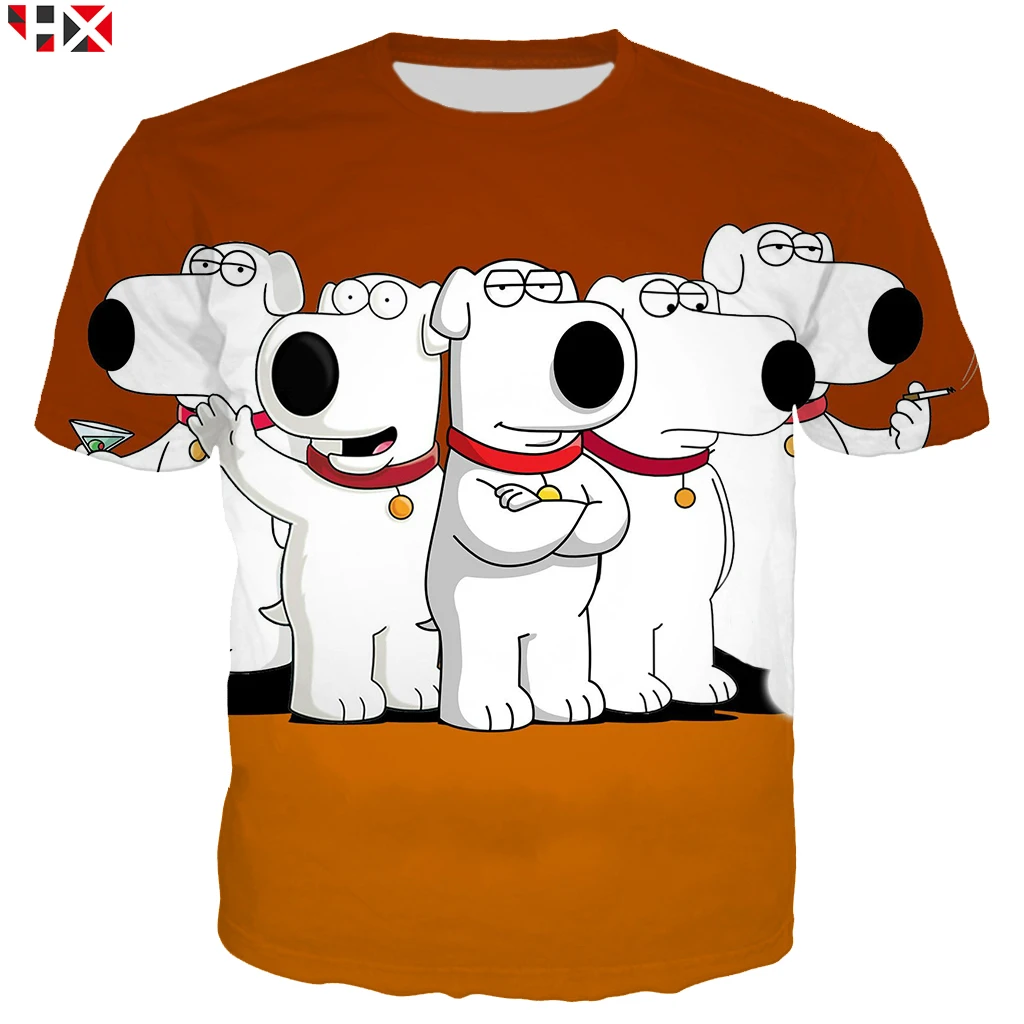 Летняя модная футболка для семьи с аниме, Brian Griffin, для мужчин и женщин, с 3D принтом, топы с короткими рукавами, хип-хоп, уличная одежда, пуловер, X338