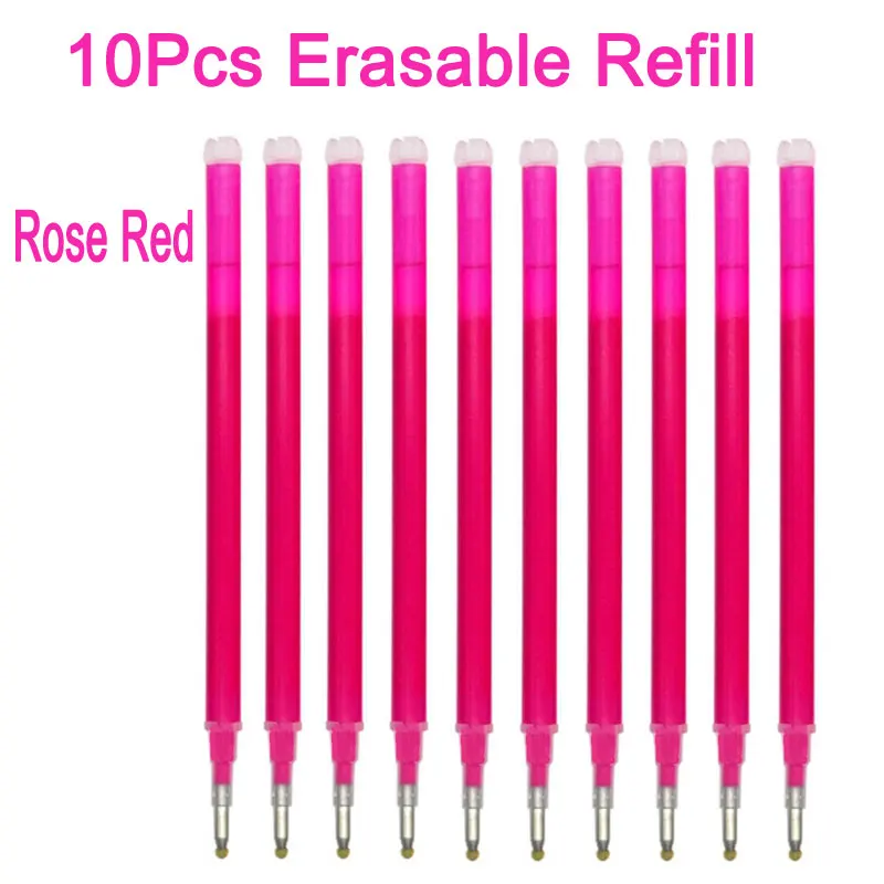 10pcs rose red ink Delvitch 10 шт./набор, 0,5 мм стержень со стираемыми чернилами, Волшебная стираемая ручка, сменные стержни, Офисная гелевая ручка, заправка, синие канцелярские принадлежности, инструменты для письма - Цвет: 10pcs rose red ink