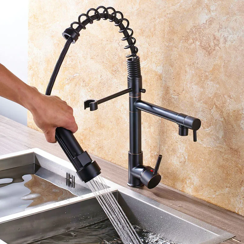  New-Chrome Spring Pull Down Kitchen Faucet Dual Spouts 360 Swivel Handheld Shower Kitchen Mixer Cra - 4000350798418