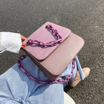 

Candy Acrylic Chain Small PU Leather Crossbody Bags For Women 2020 Contrast Color Shoulder Handbags Female Cross Body Bag