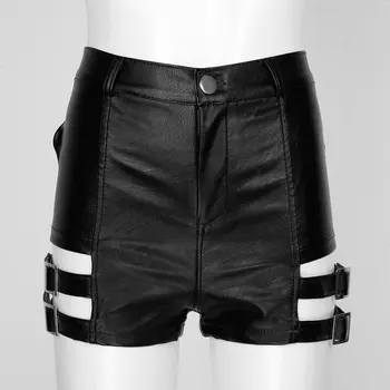 

Womens Femme Moto Wet Look Pole Raves Hot cFashion Clubwear Costume PU Leather Strappy Booty Shorts Ladies High Waist Hot Pants