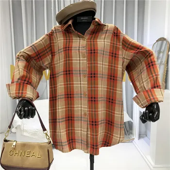

Long Plaid Shirts Women 2020 Spring Turn-down Collar Casual Loose Lovely Women's Blouses Women's Clothing moda mujer ropa