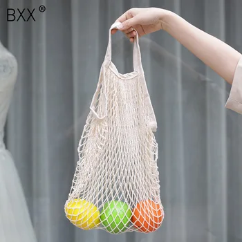

[BXX] 2020 Spring Summer New Weave Mesh Bag Large Capacity Shopping Bag Reusable Fruit Handbag Totes Women Travel Bags HK656