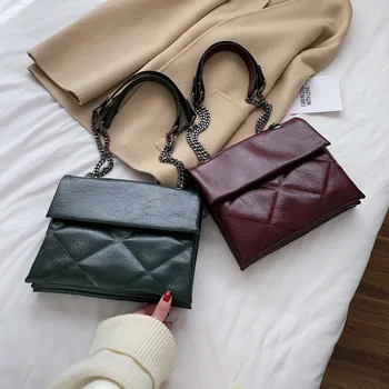 

New Fashion Women's Bag Korean Diamond Check Shoulder Messenger Bag Chain Bag Classic Retro Solid Color Small Square Bag
