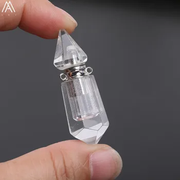 

Natural Clear White Quartz Perfume Bottle Pendant Necklace Women Crystal Stone Essential Oil Diffuser Jewelry Gift EF-DG-98AMEE