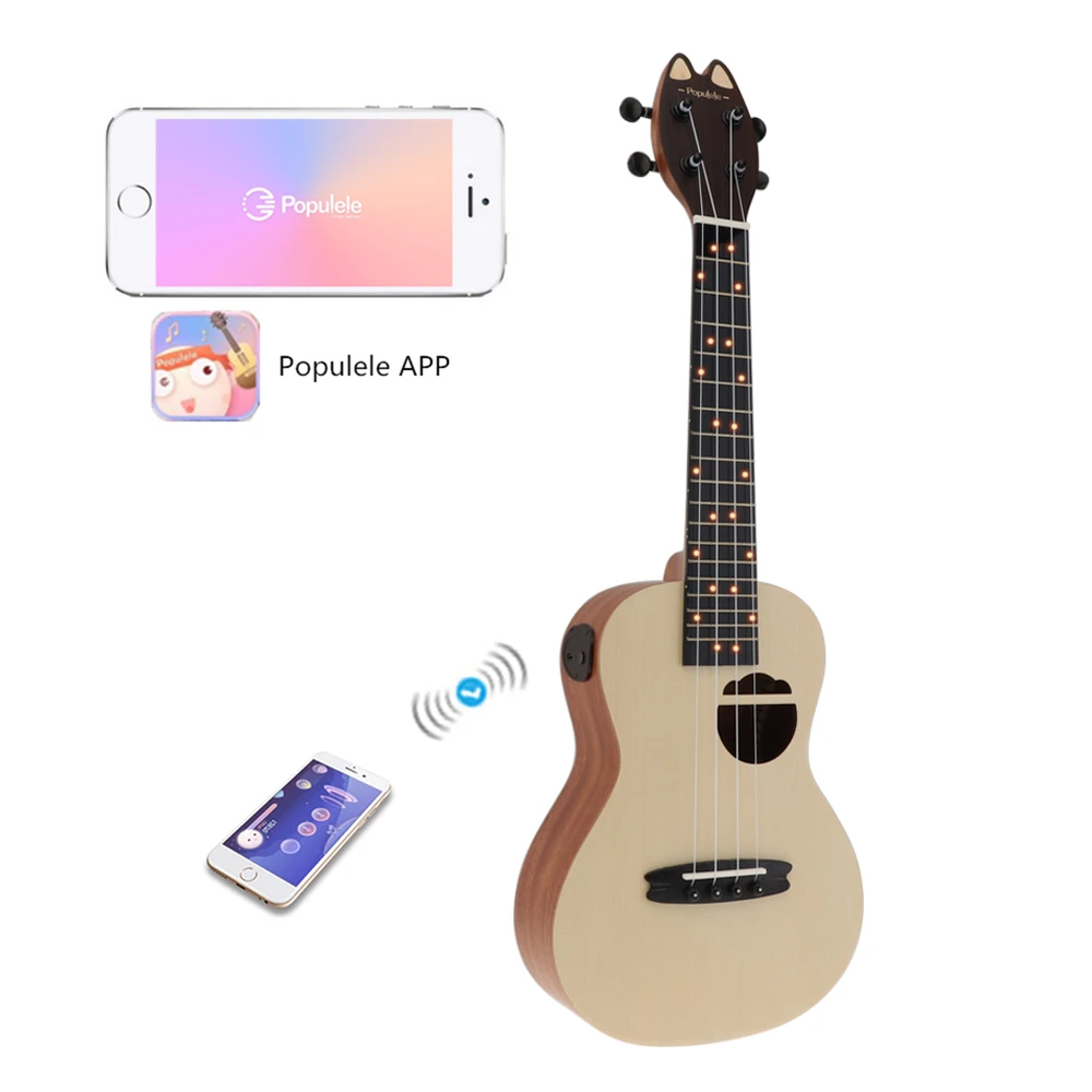 Populele S1/Q1/U1 23 дюймов концертные умные Гавайские гитары укулеле кошачьи уши стиль ель дерево акустическая 4 струны гитара с приложением обучение