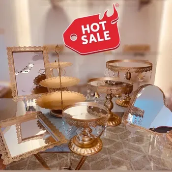 

Cake Stand Set Crystal Metal Cupcake decorations Dessert Pedestal Party Display cake tray