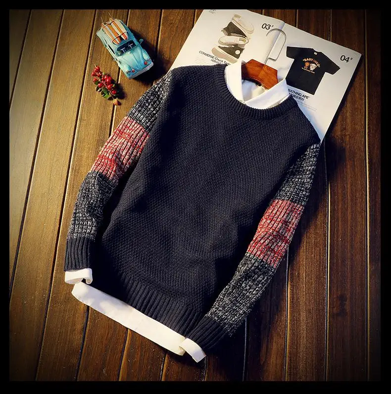 Мужской осенне-зимний свитер, пуловер, мужской джемпер с круглым вырезом, смешанные цвета, Модный молодежный подростковый тренд, новые мужские свитера с длинным рукавом