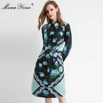 

MoaaYina Fashion Designer dress Spring Autumn Women's Dress Long sleeve Sequin Beading Floral-Print Elegant Runway Dresses