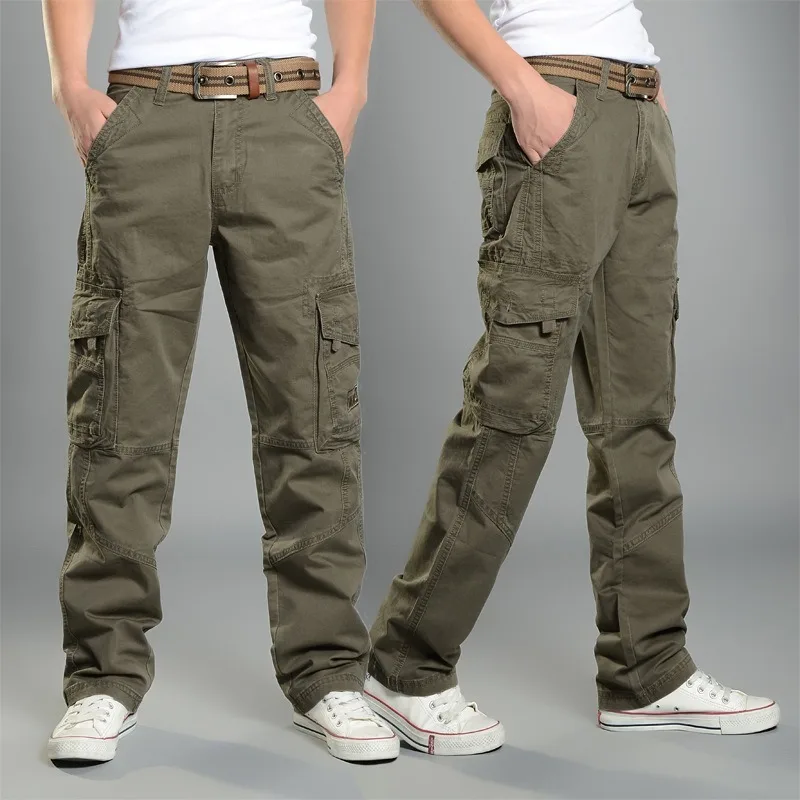 Mens Cargo Pants Casual Mens Pant Baggy Regular Cotton Trousers Male Combat Military Tactical Pants with Multi Pockets SA-8