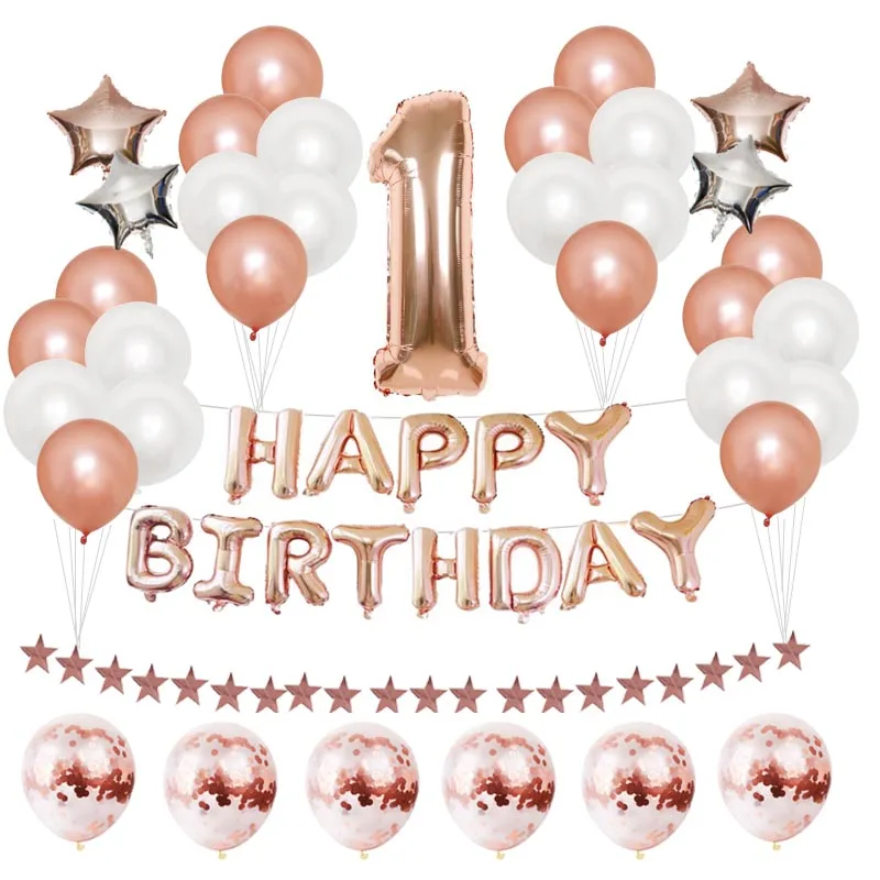 Украшения для детского дня рождения розовое золото 3 цифры 1-3 года | Дом и сад