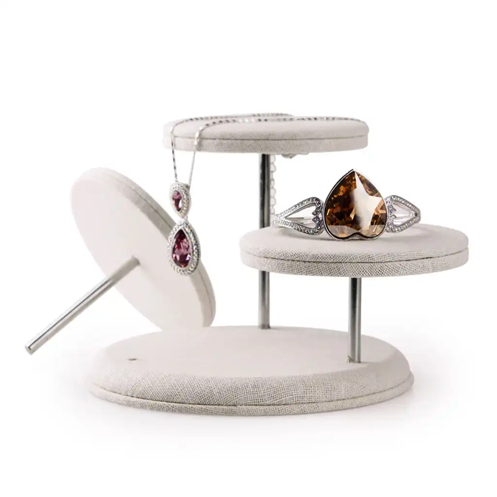 Linen Jewelry Holder Stand 3 Round Tables Seats Necklace Show Case Bright And Charming For Home Decor Shops And Markets Aliexpress
