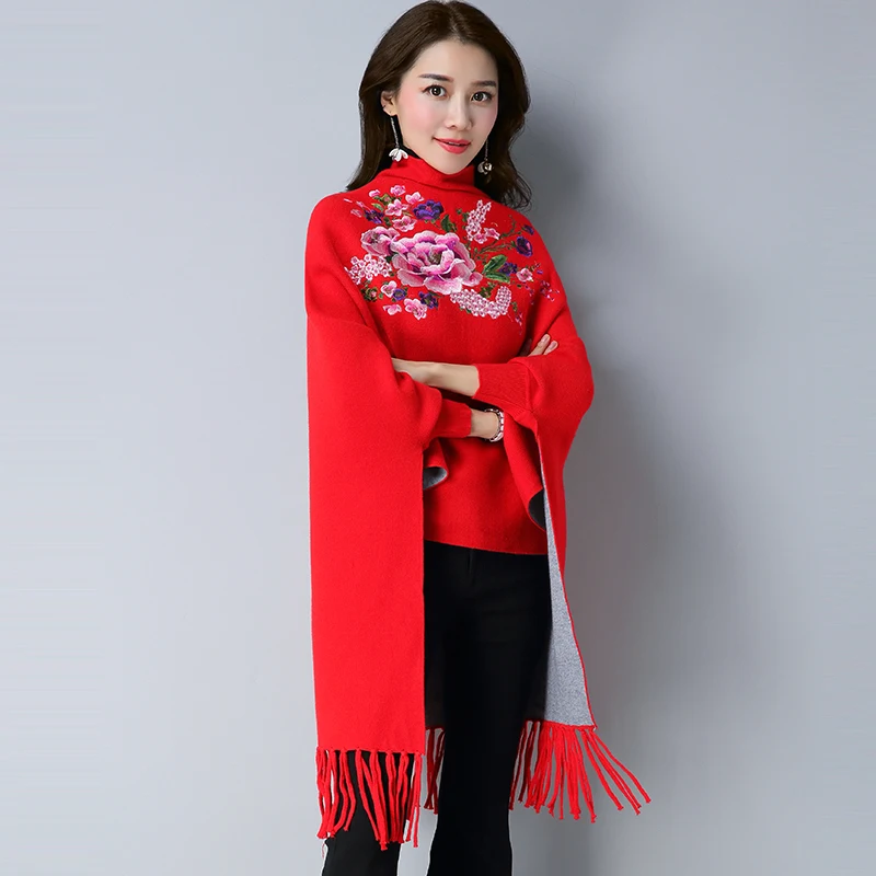 #Special Offers Women's embroidery fringed shawl good quality batwing sleeve shawl cardigan elegant ladies floral fringed shawl sweater outwear
