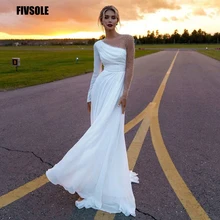 

Fivsole Long Sleeves Beach Wedding Dresses 2022 Illusion Pearls Beaded Boho Mariage Gowns With Side Split A-Line Robe De Mariee