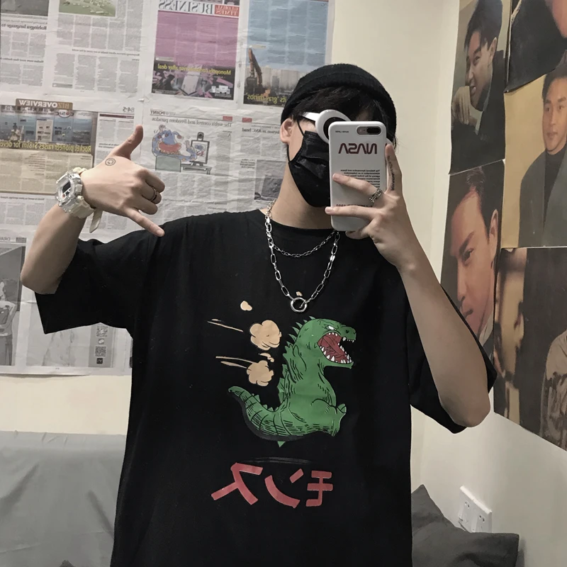 Swish jurassic park cartoon dinosaur men clothes 2019 Godzilla Loose Oversized Short sleeve Cute All-match t shirt man hip hop Swish jurassic park cartoon dinosaur men clothes 2019 Godzilla Loose Oversized Short sleeve Cute All-match t shirt man hip hop