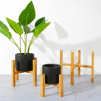 

Free Standing Bonsai Holder Home Balcony Bamboo Wood Flower Pot Holder with Foot Pad Smooth Surface Modern Shelf for Office #C