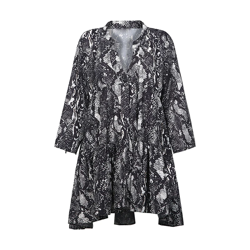 Kissmilk, змеиный принт, крест-воротник, простая мода, большой размер, 3XL-7XL, Vestidos, тип А, рукав семь четверти, летнее женское платье