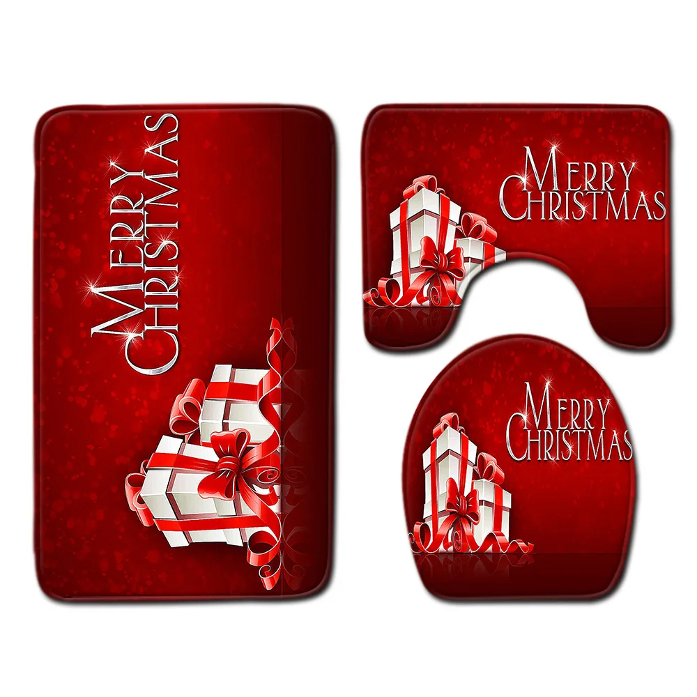 QA16 Zeegle 3pcs Bath Mat Set Merry Christmas Mat for Toilet Decor Anti Slip Bath Mat Floor Mat Washable Toilet Rug Lid Toilet Cover - Цвет: QA16