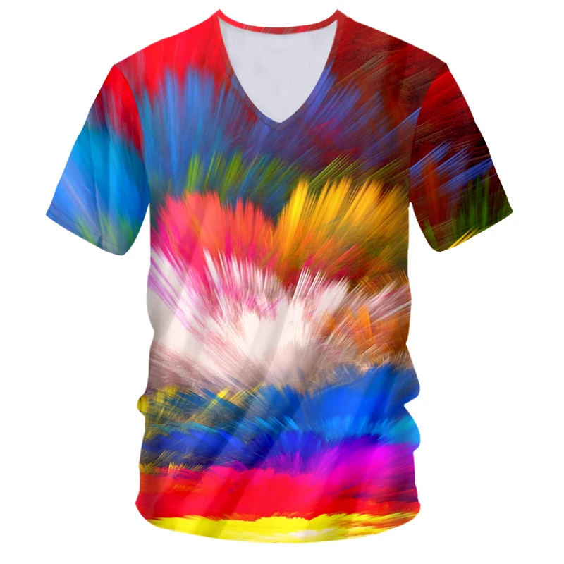 

IFPD EU Size New Fashion V Neck T-shirt 3d Printed Colorful Splash Paint Tie Dye Tshirt Unisex Man/womans Short Sleeve Tees Tops