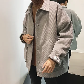 

2019 Autumn And Winter Models New European And American Style Loose Trend Solid Color Casual Thick Coat Streetwear