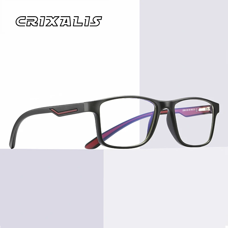 

CRIXALIS Square Blue Light Blocking Glasses Men Ultralight TR90 Flexible Prescription sports Frame Computer Gaming Eyewear Male